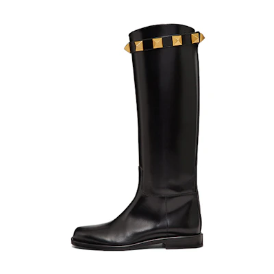(W) Valentino Roman Stud High Top Boot 'Black Leather'