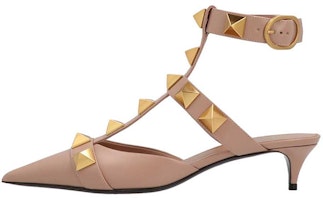 (Women) Valentino Roman Stud Mid-Heel Leather Shoes 'Light Brown' XW2S0CB3ZWMGF9 (Women) Valentino Roman Stud Mid-Heel Leather Shoes 'Light Brown' XW2S0CB3ZWMGF9