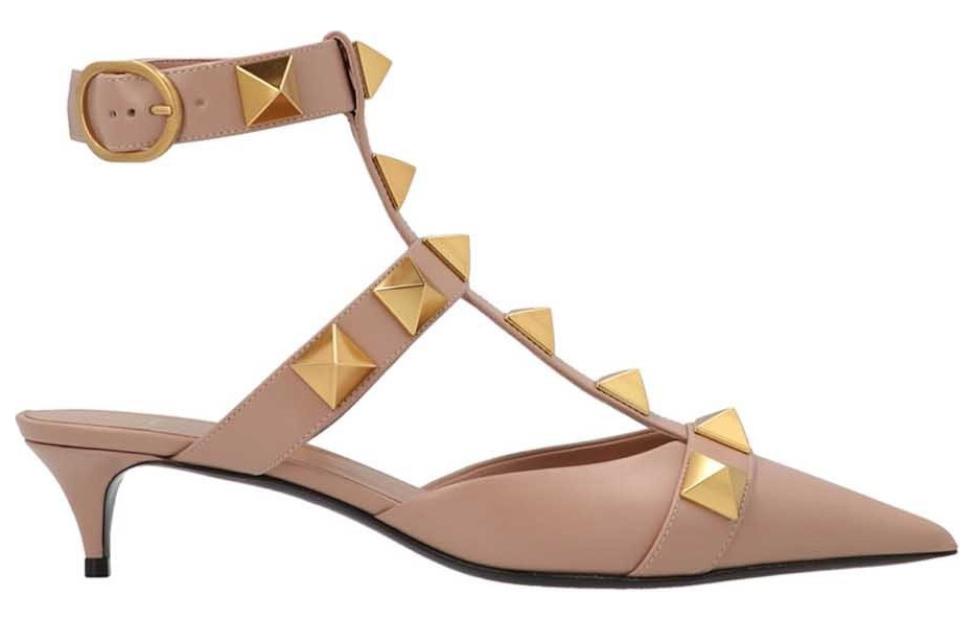 Order (W) Valentino Roman Stud Sepatu Kulit Hak Sedang 'Coklat Muda' XW2S0CB3ZWMGF9