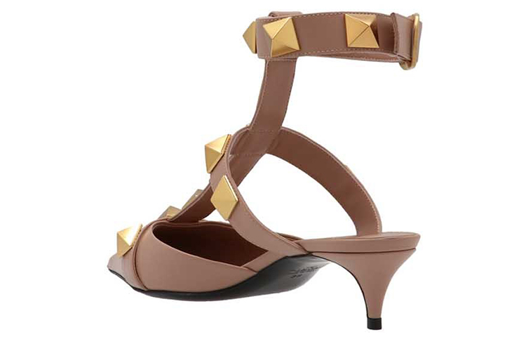 Lookbook (W) Valentino Roman Stud Sepatu Kulit Hak Sedang 'Coklat Muda' XW2S0CB3ZWMGF9