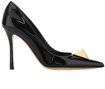 华伦天奴 Roman Stud 尖头 套穿 细跟 高跟鞋 10cm 女款 黑色 Lookbook 华伦天奴 Roman Stud 尖头 套穿 细跟 高跟鞋 10cm 女款 黑色