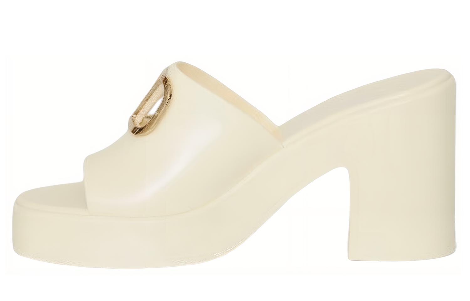 (Women) Valentino Rubber Logo Block Heel Slide 'White Fashion' 2W2S0FU8WFU098