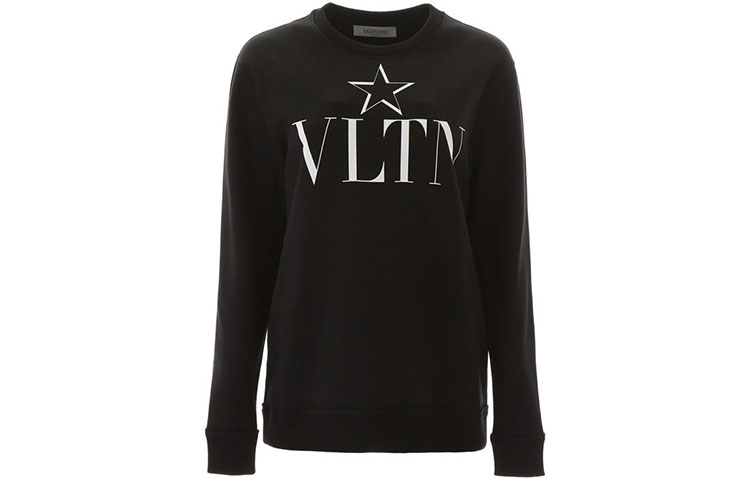 (Women) Valentino SS21 Black Crewneck Pullover Long Sleeve Sweatshirt. TB3MF05C5B30N1