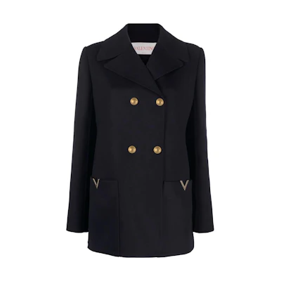 (Women) Valentino SS22 Black Double-Breasted Logo Casual Blazer Jacket. BCJ2S56JA598