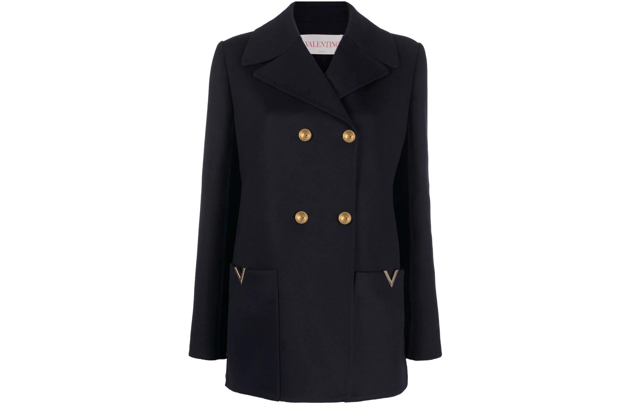 Order (W) Valentino SS22 Jaket Blazer Kasual Logo Hitam Double-Breasted. BCJ2S56JA598