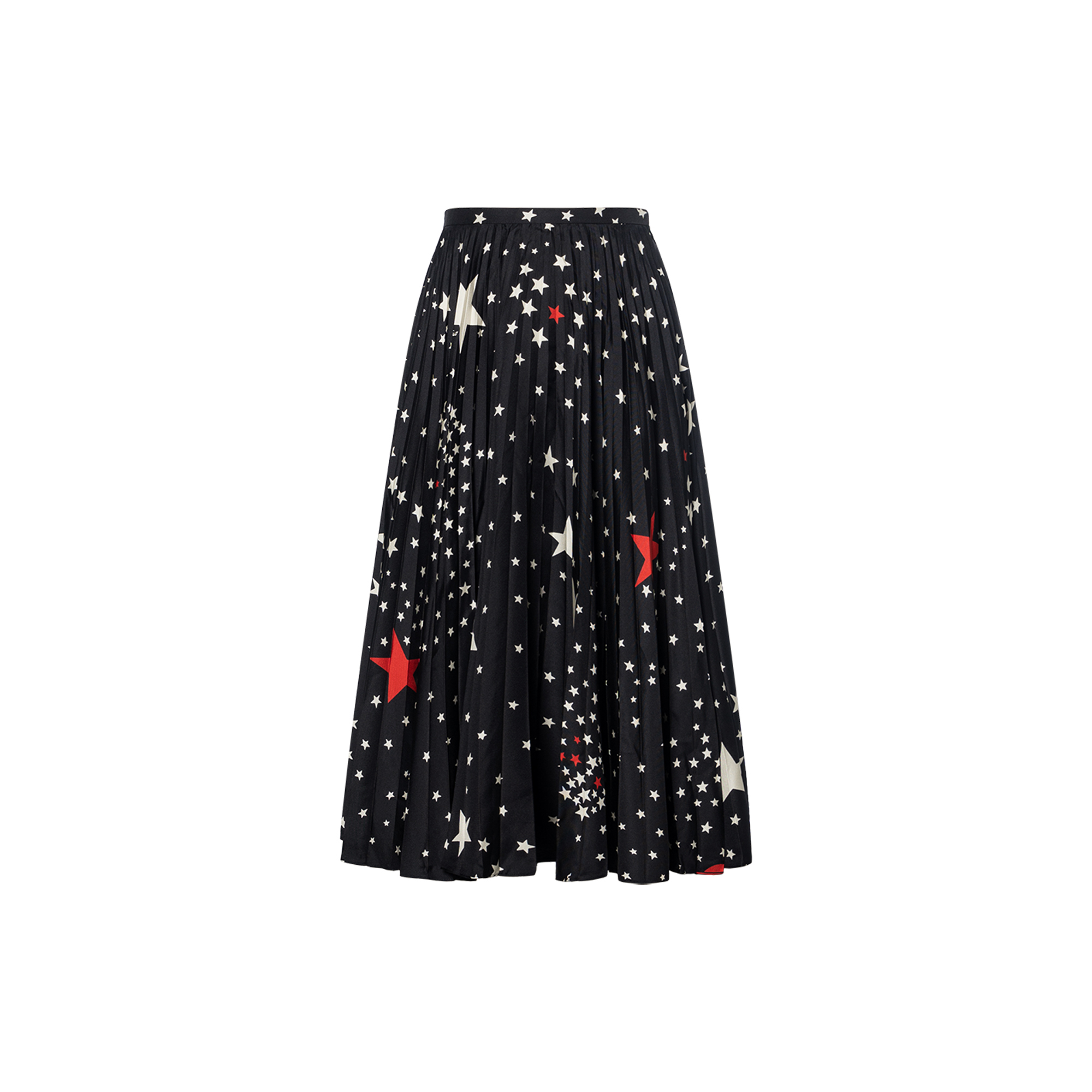 (Women) Valentino SS22  Black Star Print Pleated Midi Skirt TB3RA5K354YK92