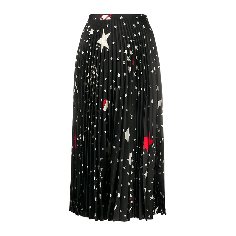 Order (W) Valentino SS22 Falda Midi Plisada Negra con Estampado de Estrellas. TB3RA5K354YK92