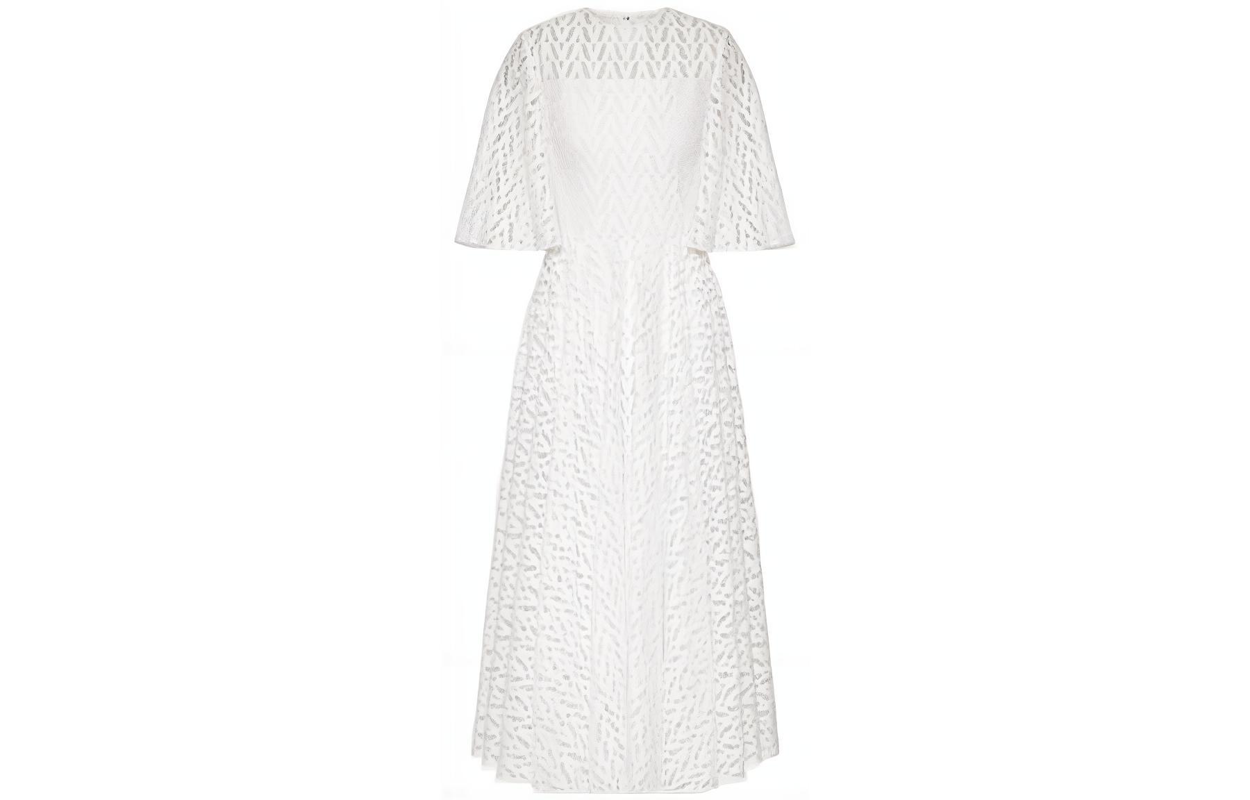 (Women) Valentino SS22  Optical Lace Short-Sleeve Midi Dress White XB3VAYE56W1001
