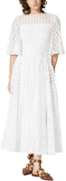 Lookbook (Women) Valentino SS22 Optical Lace Short-Sleeve Midi Dress White XB3VAYE56W1001