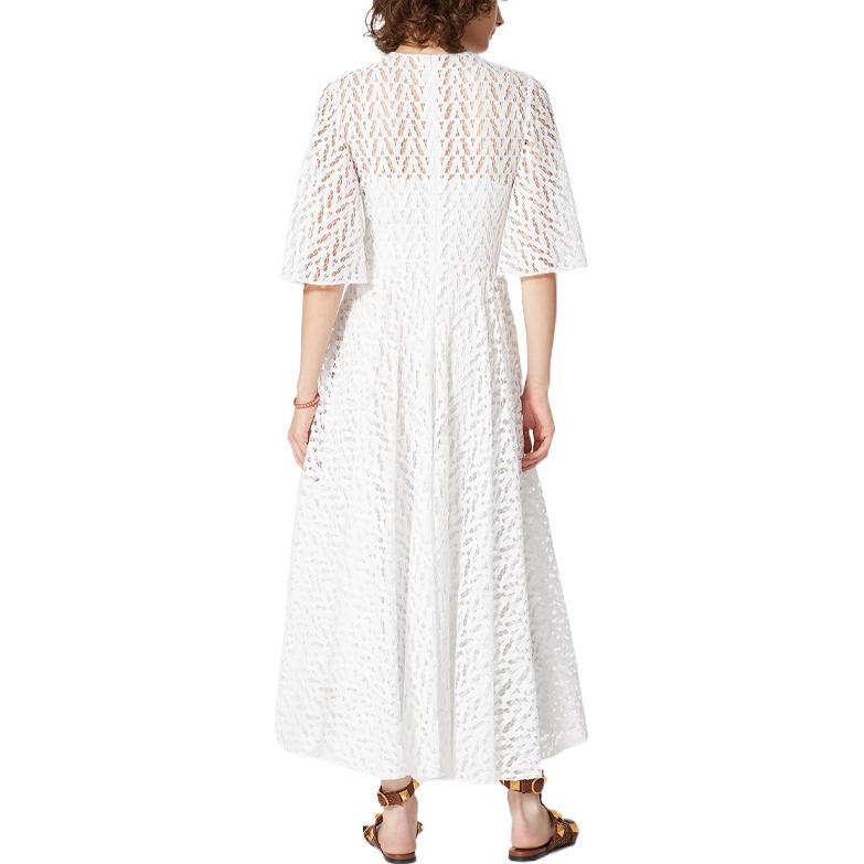 Shop (W) Valentino SS22 光学蕾丝短袖中长连衣裙 白色 XB3VAYE56W1001