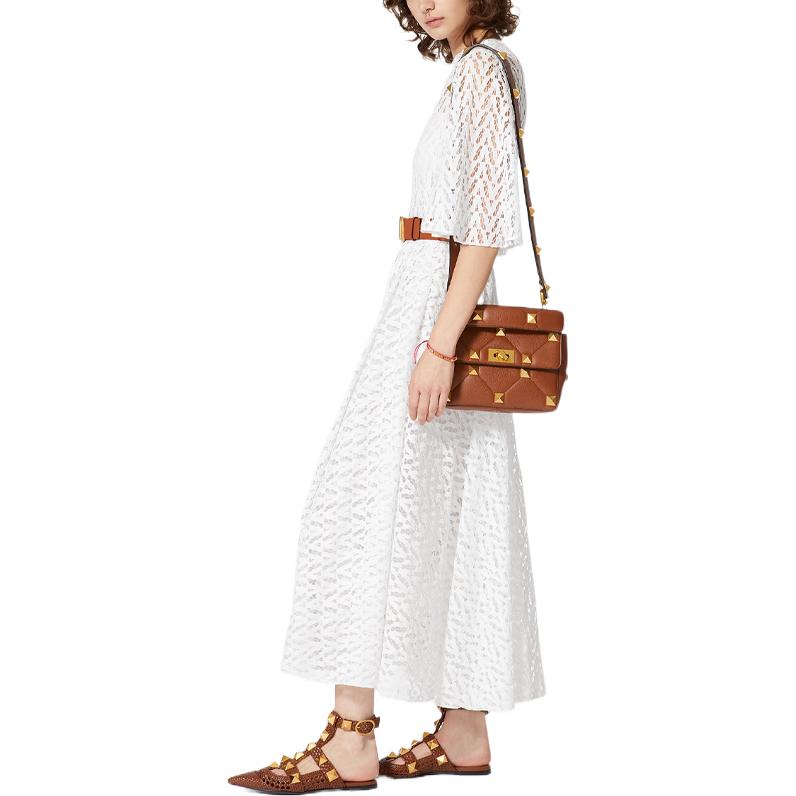 Purchase (W) Valentino SS22 光学蕾丝短袖中长连衣裙 白色 XB3VAYE56W1001