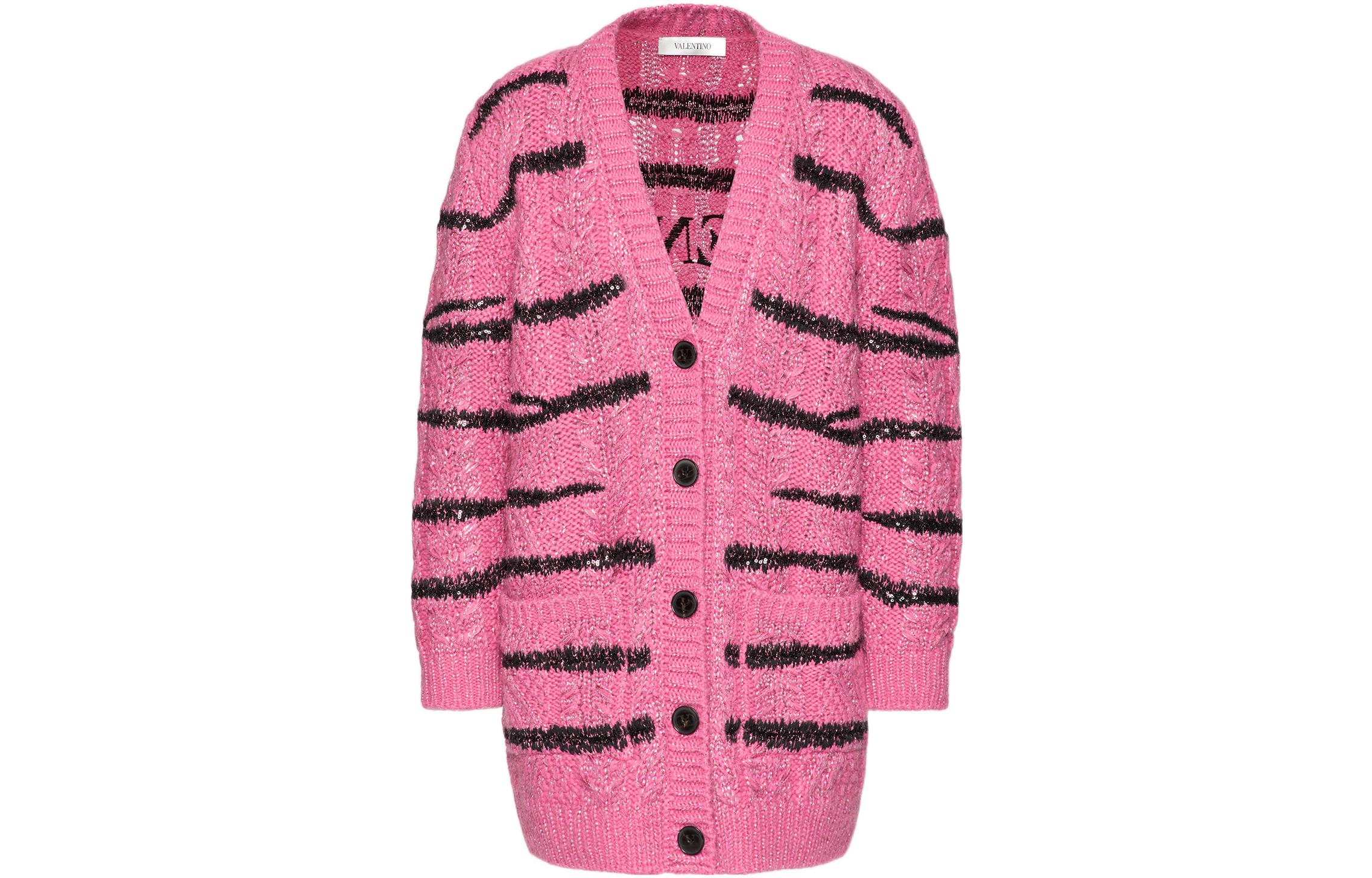 Buy (Women) Valentino SS22  Pink Tiger Print Mohair Blend Knit Cardigan. XB3KA03M73BO09