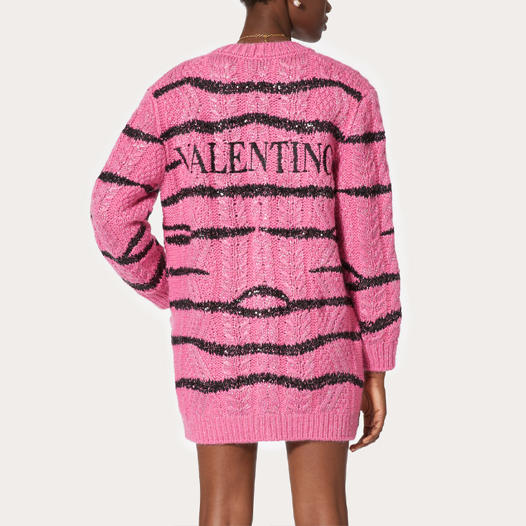 Shop (Women) Valentino SS22  Pink Tiger Print Mohair Blend Knit Cardigan. XB3KA03M73BO09