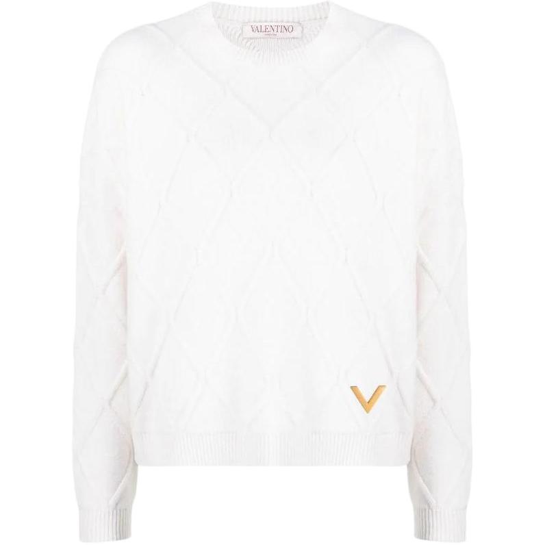 (Women) Valentino SS22  White Wool Knit Pullover Sweater Crew Neck. BKC35F7F8A03