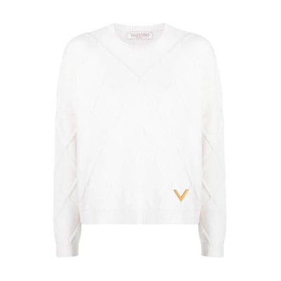 (Women) Valentino SS22 White Wool Knit Pullover Sweater Crew Neck. BKC35F7F8A03