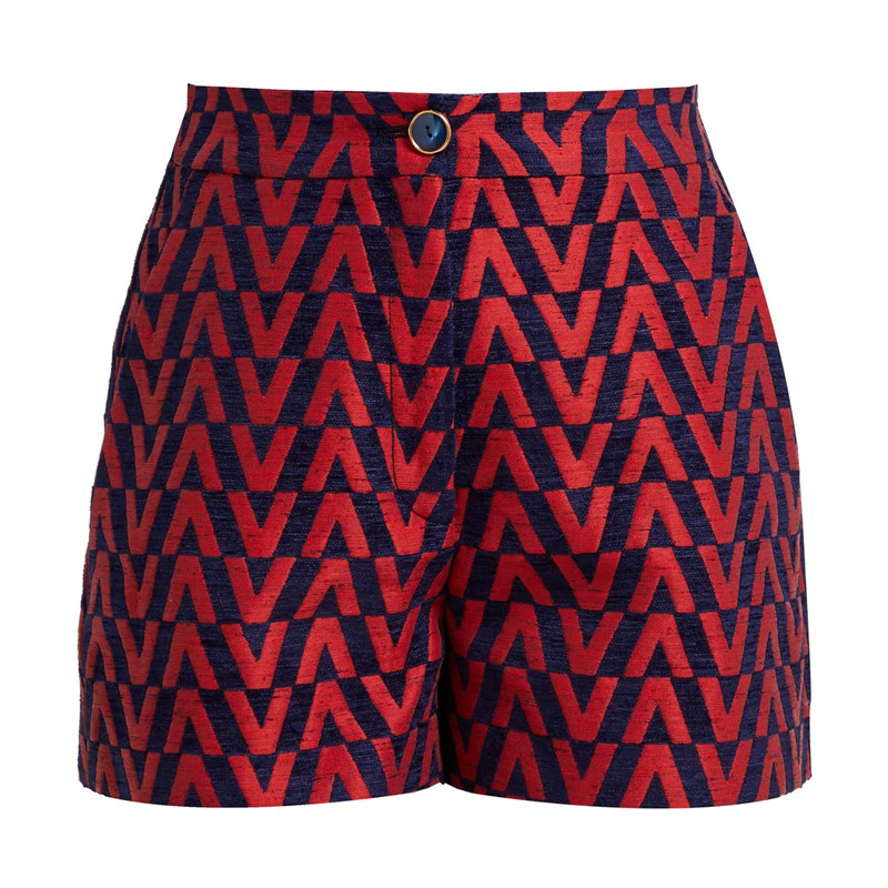 (Women) Valentino SS22 All-Over Letter Print Straight Shorts Women Multicolor RB3RF0T54FQMBY