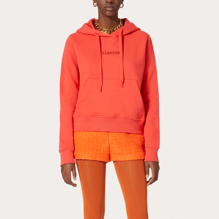 Lookbook (W) 발렌티노 SS22 로고 니트 후디 패션 스웨트셔츠. XB3MF16C71R391