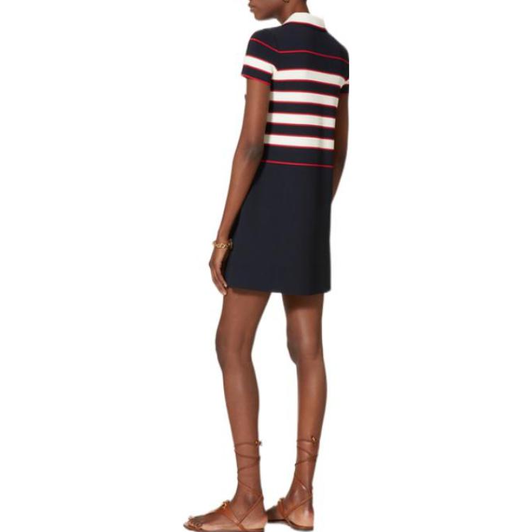 Shop (W) 발렌티노 SS22 스트라이프 반팔 드레스 여성 네이비 블루. 1B3KD08L7FG45P