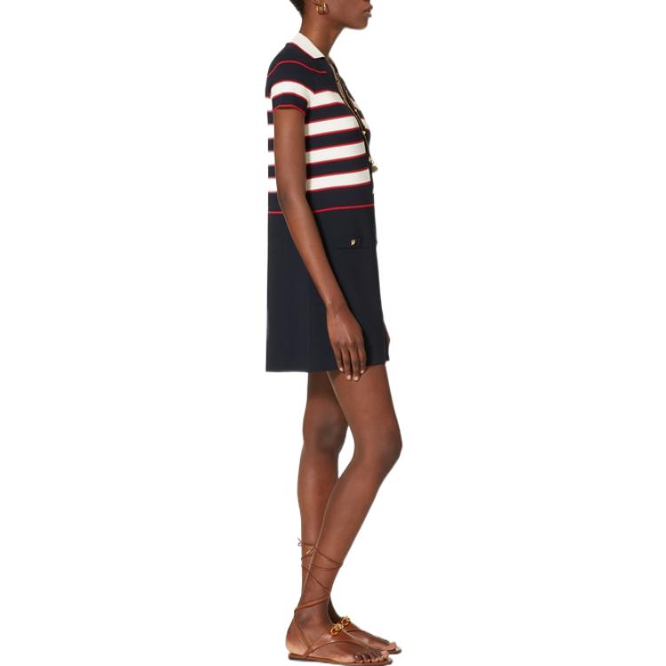 Purchase (W) 발렌티노 SS22 스트라이프 반팔 드레스 여성 네이비 블루. 1B3KD08L7FG45P