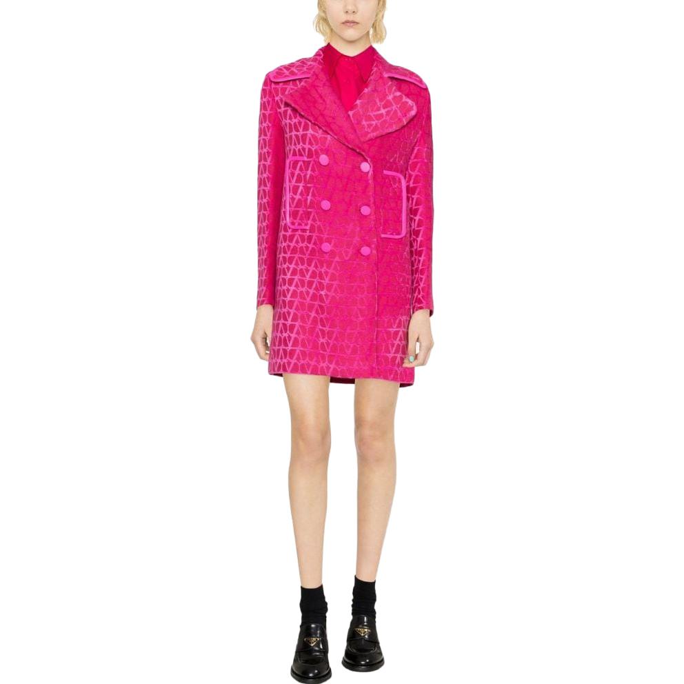 Lookbook (W) Valentino SS23 粉色Logo提花雙排扣長大衣 BCJ0U27M7-UWT