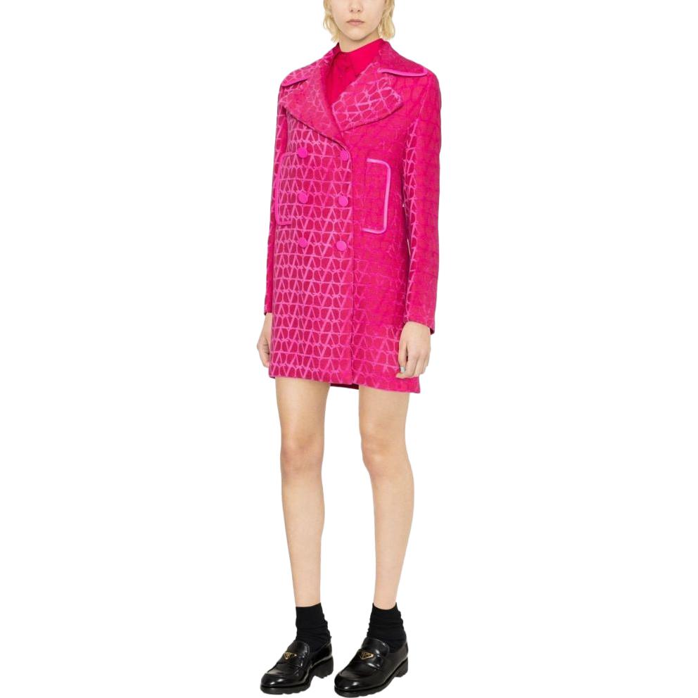 Shop (W) Valentino SS23 粉色Logo提花雙排扣長大衣 BCJ0U27M7-UWT