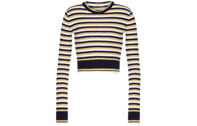 (Women) Valentino SS23  Striped Cropped Knit Long-Sleeve Top White BKC47S839-7CL 圖 2