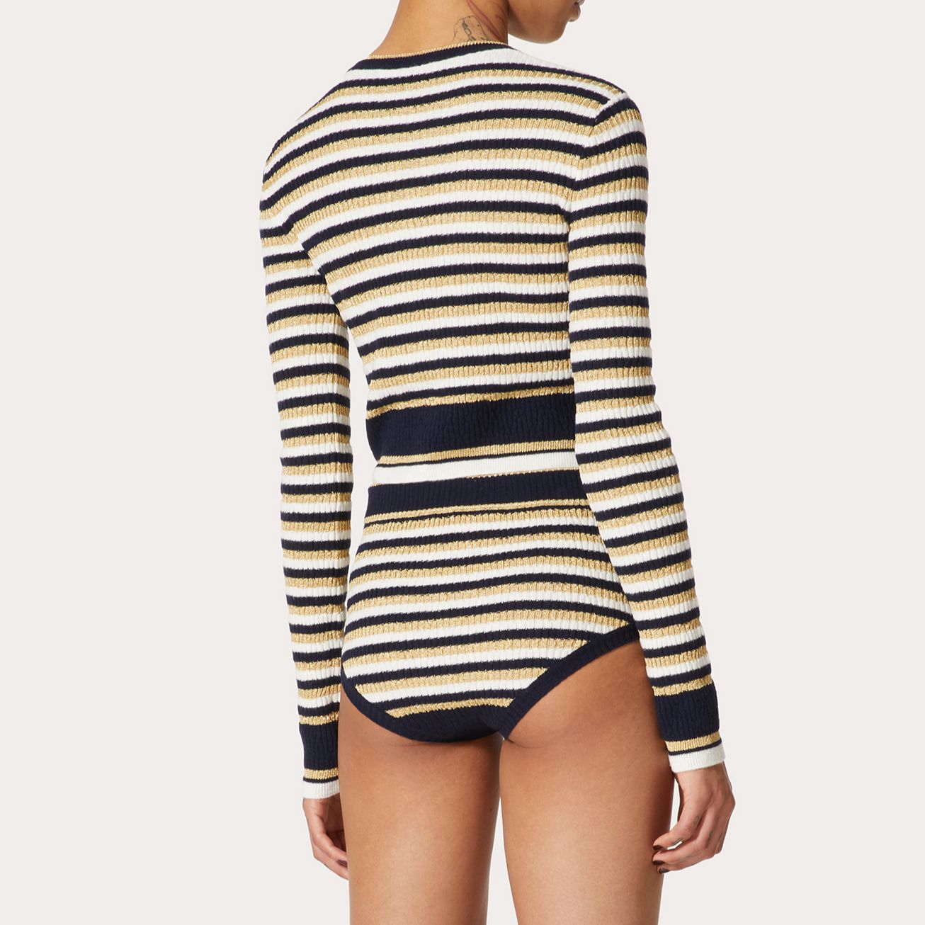 (Women) Valentino SS23  Striped Cropped Knit Long-Sleeve Top White BKC47S839-7CL 圖 4