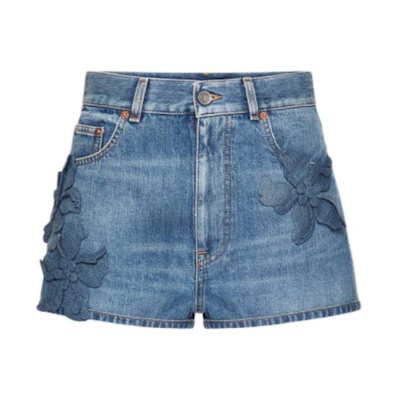 (Women) Valentino SS24 High-Waist Straight Denim Shorts Deep Blue. 4B0DD17H8KJ-558