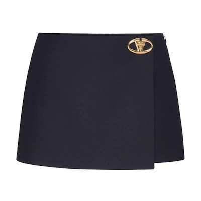 (Women) Valentino SS24 High-Waisted Wrap Skirt Midnight Blue Casual Skirt BRABF51CF