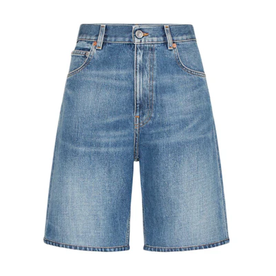(Women) Valentino SS24 Logo Straight Bermuda Denim Shorts Women’s Dark Denim. 4B0DD16T8L4-558