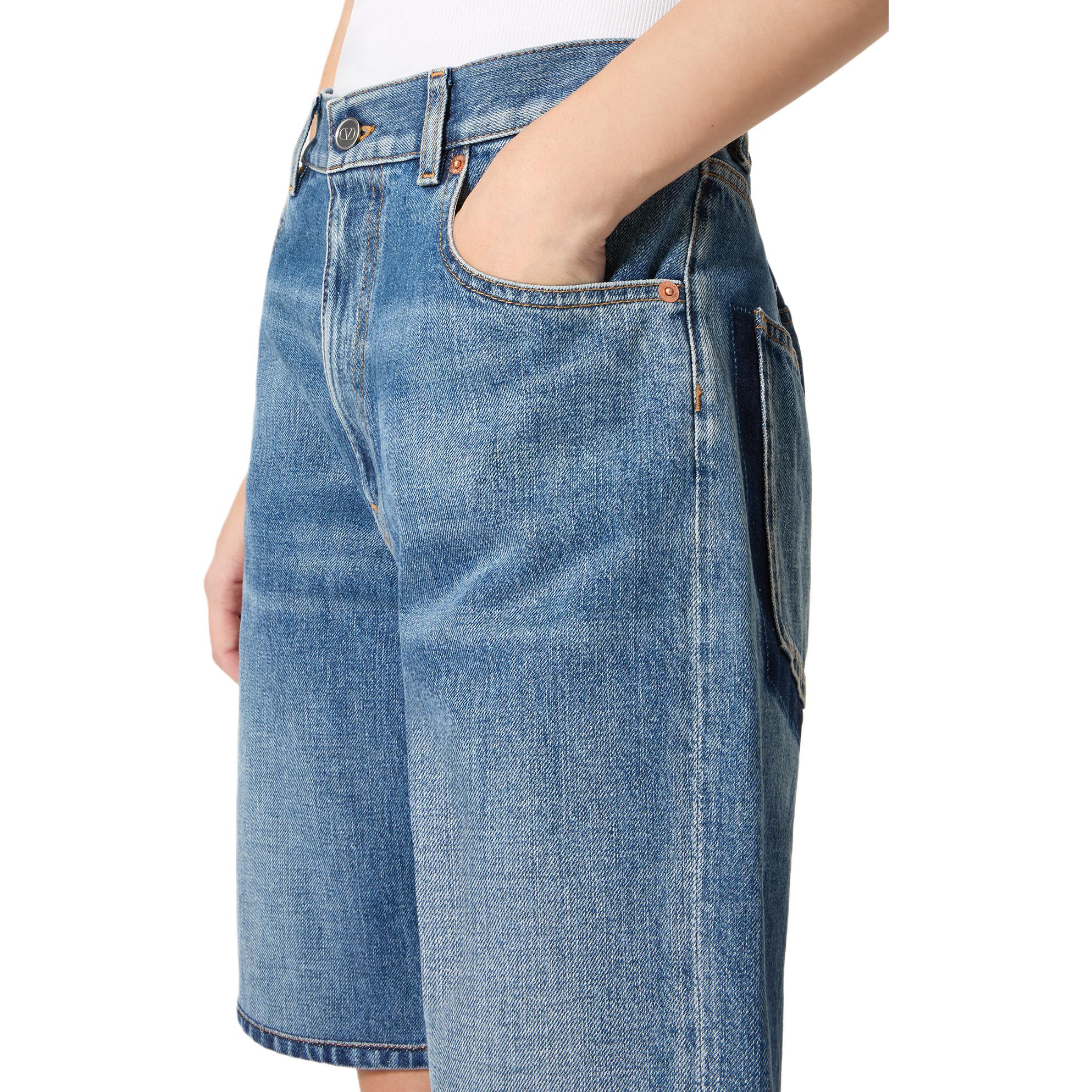 Details for (Women) Valentino SS24 Logo Straight Bermuda Denim Shorts Women’s Dark Denim. 4B0DD16T8L4-558