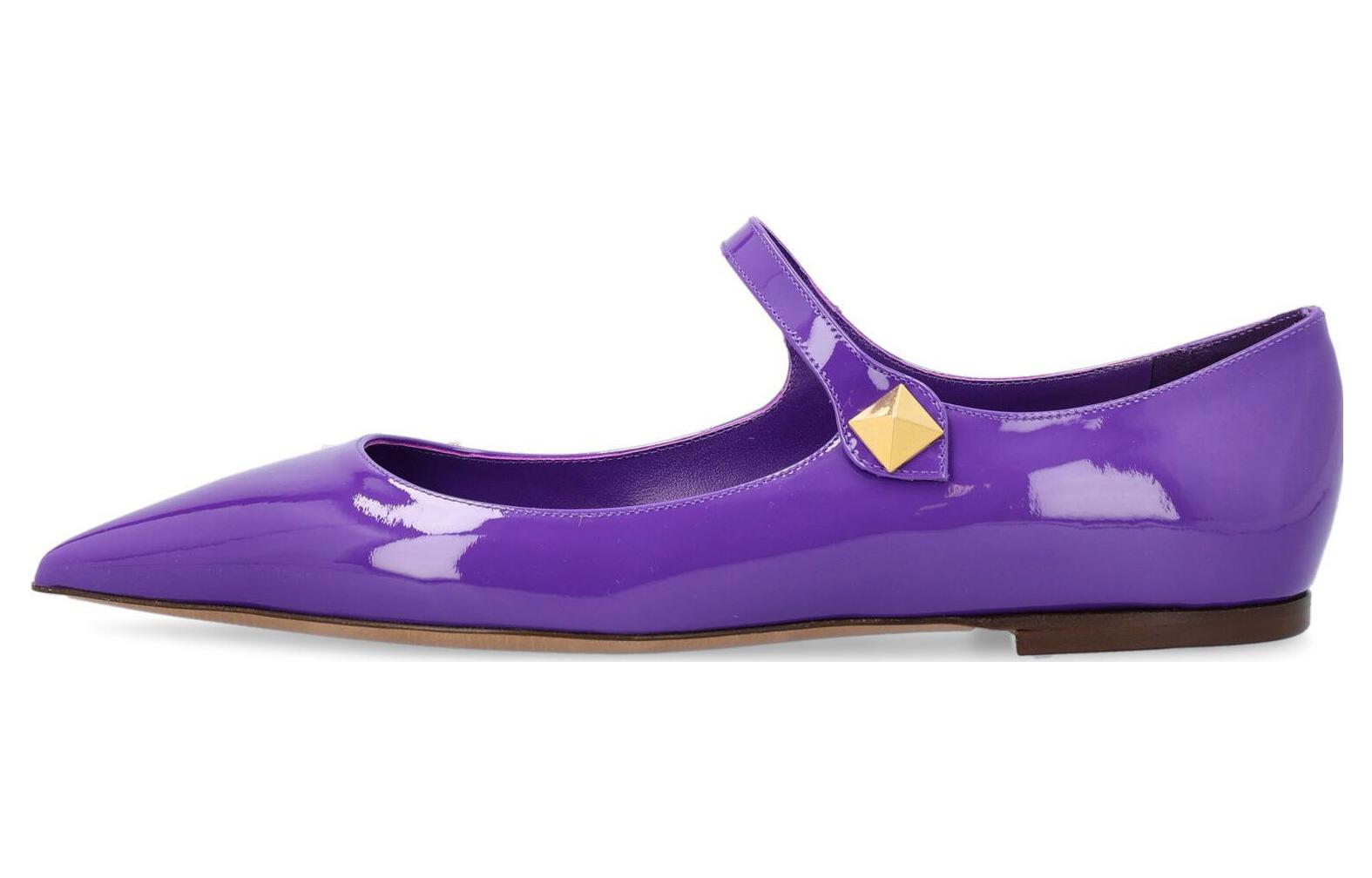 (W) Valentino Studded Buckle Pointed-Toe Flats 'Purple Patent'