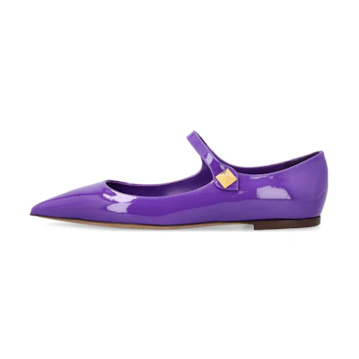 (W) Valentino Studded Buckle Pointed-Toe Flats 'Purple Patent'