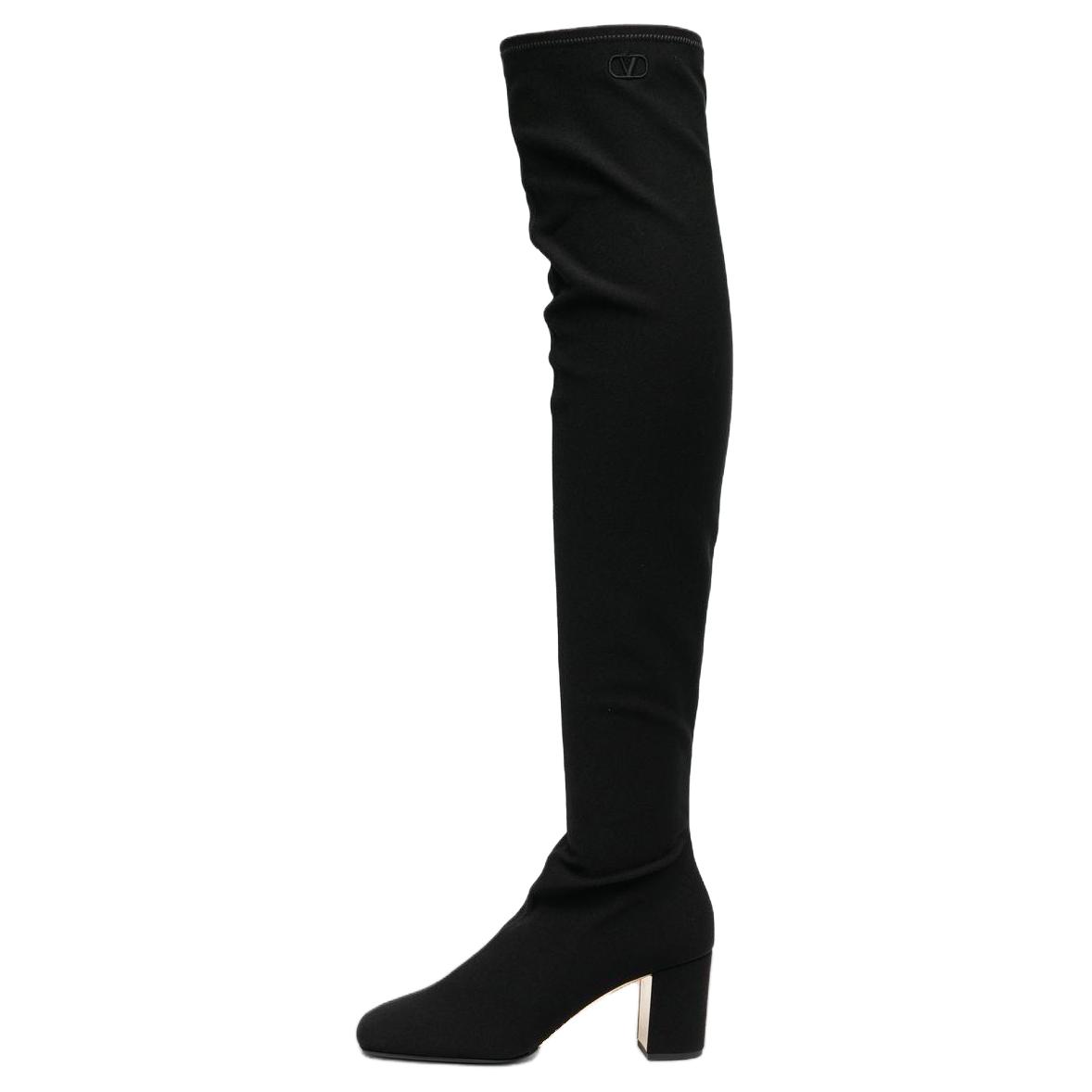 (Women) Valentino Suede Round Toe Chunky Heel Tall Boots 'Black' 1W2S0EZ8ITT0NO