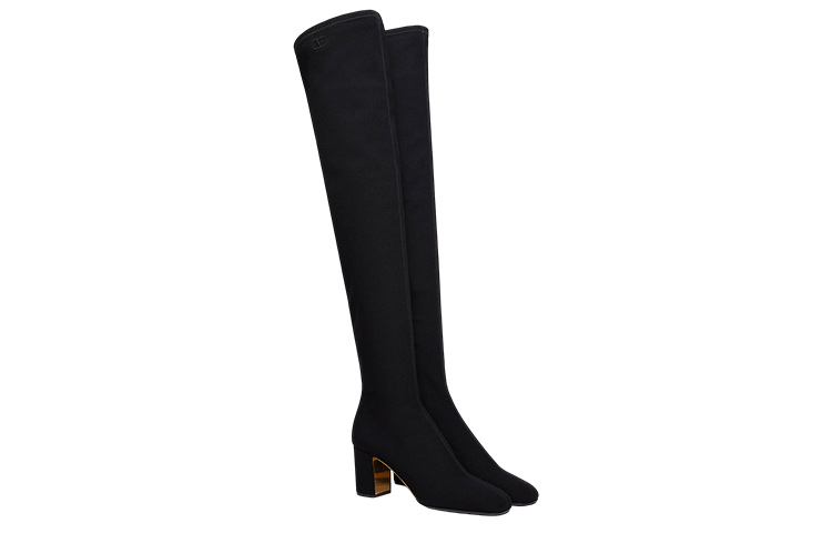 Lookbook (W) Botas Altas Valentino de Ante Negro con Punta Redonda y Tacón Grueso. 1W2S0EZ8ITT0NO