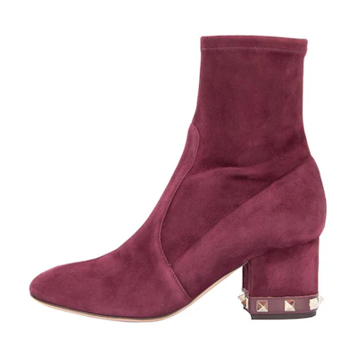 (W) Valentino Suede Zip Block Heel Ankle Boot 'Peach Pink'