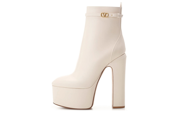 (Women) Valentino Tan-Go Short Boots 'White Signature Plate Chunky Heel' 1W0S0FE1ATZI16