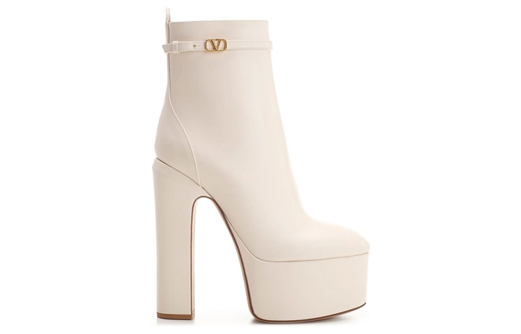 Order (Women) Valentino Tan-Go Short Boots 'White Signature Plate Chunky Heel' 1W0S0FE1ATZI16
