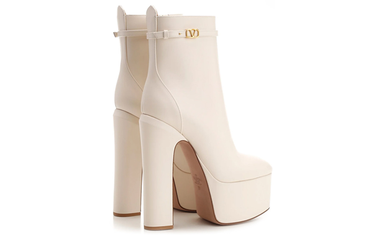 Shop (Women) Valentino Tan-Go Short Boots 'White Signature Plate Chunky Heel' 1W0S0FE1ATZI16