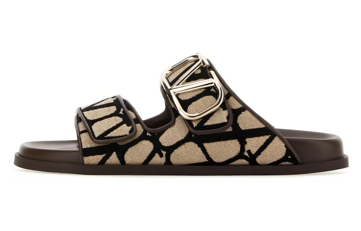 (Women) Valentino Toile Iconographe Double Strap Sandal 'VLogo - Brown' 3W2S0HH1-SBT-6ZN