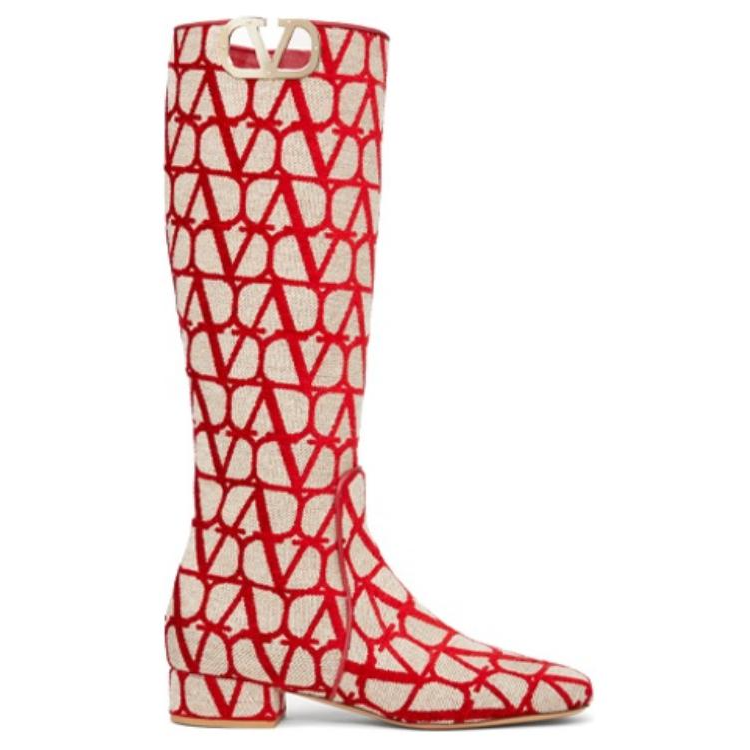 Order (Women) Valentino V Logo Toile Iconographe Boot 'Beige Red' 2W2S0FT9EBHJ4A