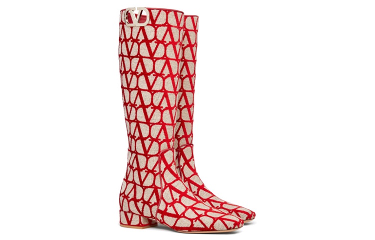 Lookbook (Women) Valentino V Logo Toile Iconographe Boot 'Beige Red' 2W2S0FT9EBHJ4A
