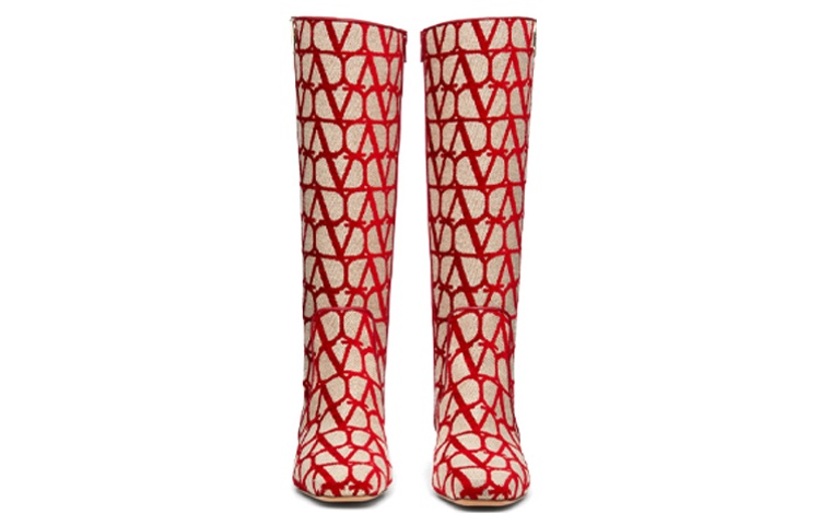 Shop (Women) Valentino V Logo Toile Iconographe Boot 'Beige Red' 2W2S0FT9EBHJ4A