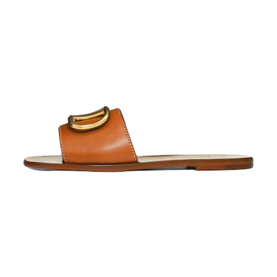 (W) Valentino Vlogo 'Brown Grainy Leather Slide'