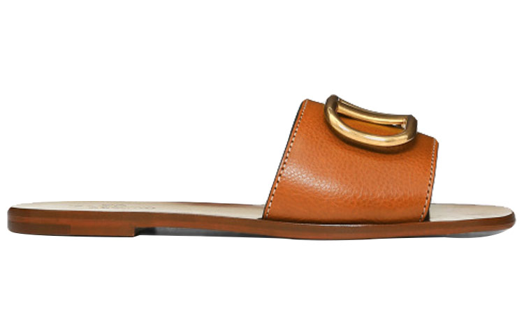 (W) Valentino Vlogo 'Brown Grainy Leather Slide' 圖 2