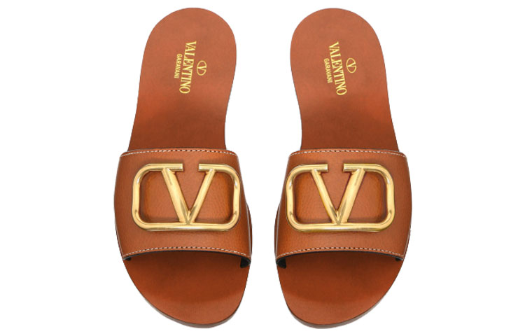 (W) Valentino Vlogo 'Brown Grainy Leather Slide' 圖 4