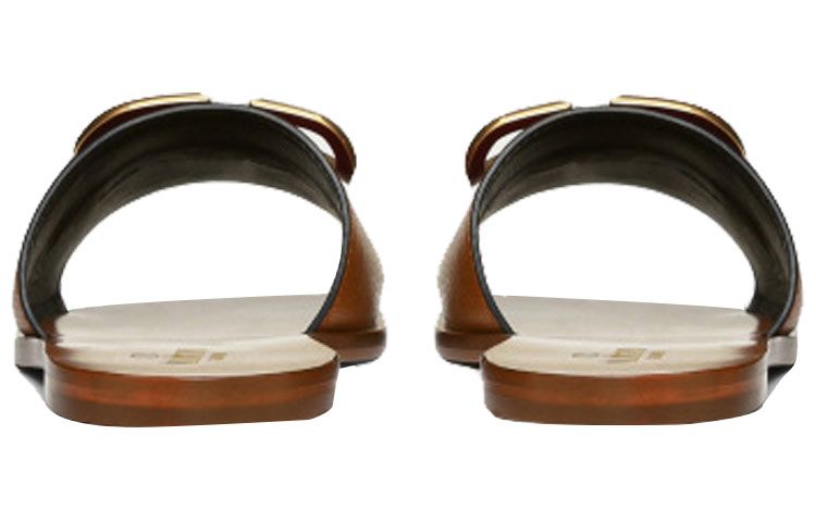 (W) Valentino Vlogo 'Brown Grainy Leather Slide' 圖 5