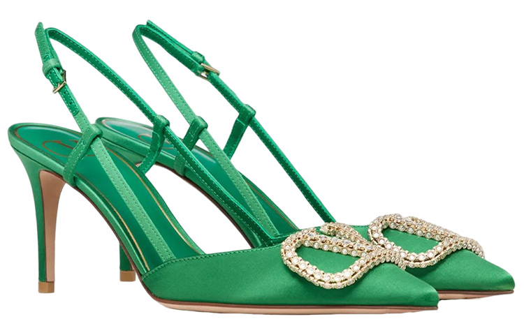 (W) Valentino Vlogo 'Green Satin Pointed Buckle Slide' 圖 2