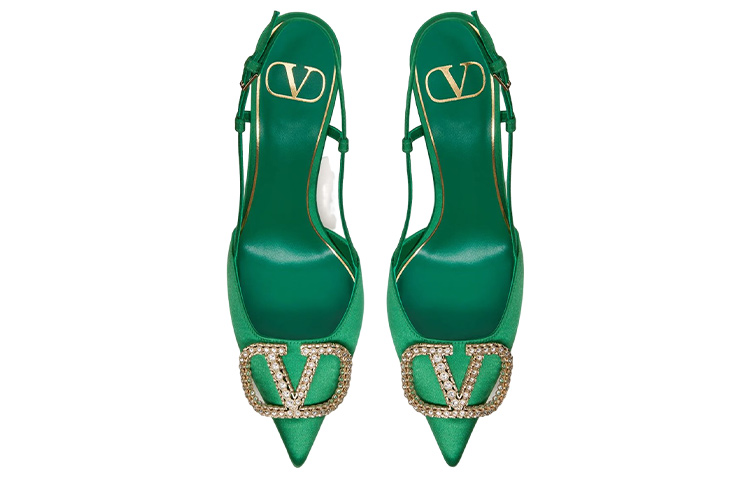 (W) Valentino Vlogo 'Green Satin Pointed Buckle Slide' 圖 3