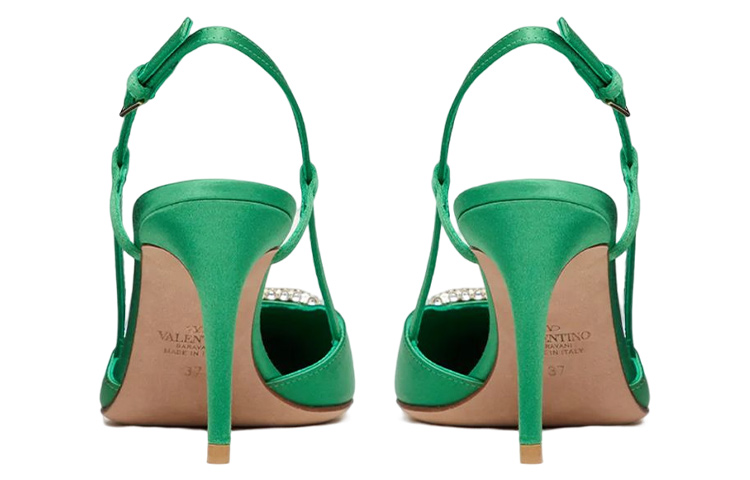 (W) Valentino Vlogo 'Green Satin Pointed Buckle Slide' 圖 4